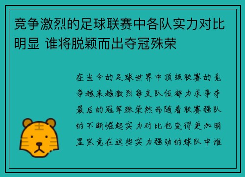 竞争激烈的足球联赛中各队实力对比明显 谁将脱颖而出夺冠殊荣